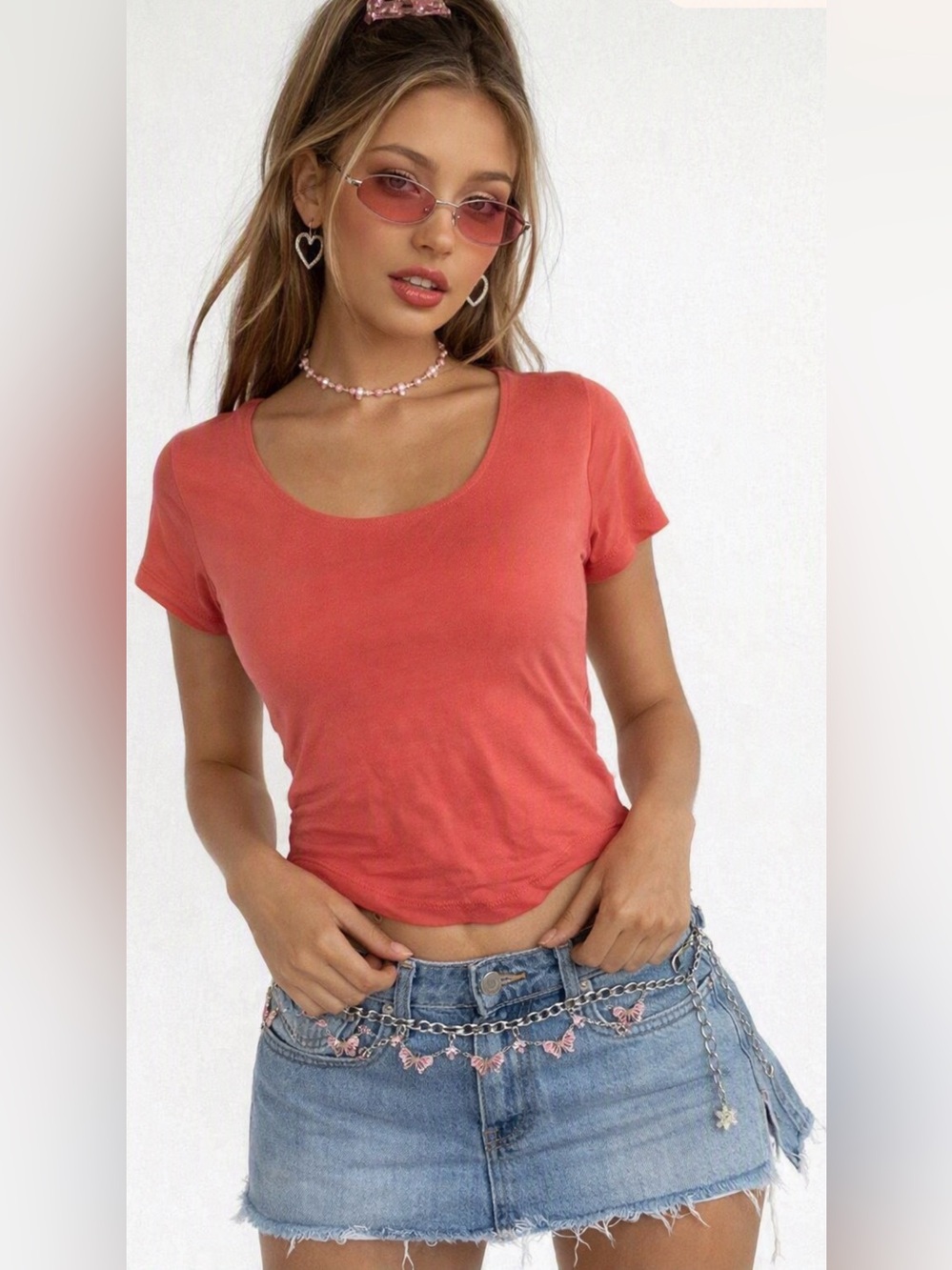 Y2K Merona Women’s Scoop Neck Blouse in Coral Sz L